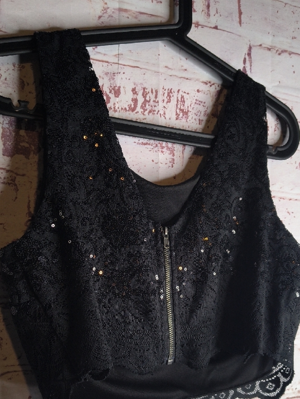 Black Lace Sequin Cropped Tank Top Woman's Small - Picture 4 of 4